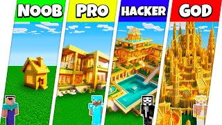 Minecraft Battle NOOB vs PRO vs HACKER vs GOD GOLD BLOCK HOUSE BASE BUILD CHALLENGE  Animation [upl. by Ode]