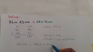 Video 27 Addition of Units of Length  Add 72 meter 83 centimeter to 68 meter 91 centimeter [upl. by Anbul]