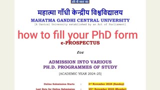 how to fill PhD form in Central university mgcub cusb through samarth portal mahatma gandhi cu Bihar [upl. by Castor742]