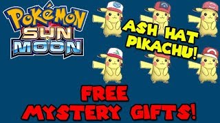 Pokemon Sun and Moon FREE Mystery Gifts ASH HAT Pikachu Magearna Megastones [upl. by Dwane]