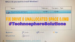 Drive 0 unallocated space 00MB Fix by Technosphere Solutions [upl. by Jareen]