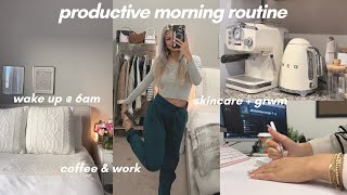 6 am productive morning routine ☁️ work grwm current make up routine amp get coffee [upl. by Ettevroc]