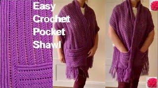 Easy Crochet Pocket Shawl by Valentina How to crochet [upl. by Siesser]