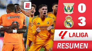 REAL MADRID GOLEÓ 30 a LEGANÉS GOLES de MBAPPÉ VALVERDE Y BELLINGHAM VINICIUS asistió  La Liga [upl. by Riaj]