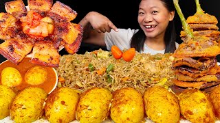 Eating Spicy Masala Egg Curry Grilled PorkBrinjal Pakauda amp Fried Rice Nepali Mukbang Eating Show [upl. by Rubliw]