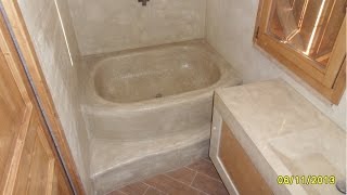 How its madeCarved bathtubProgettare e costruire bagno  vasca  specchiera  lavabo [upl. by Noruq]