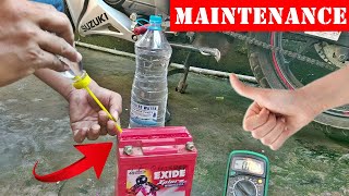 Distilled water refilling in bike battery at home  Maintenance of bike battery [upl. by Sandler12]