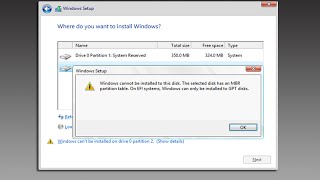 Windows cannot be installed to this disk the selected disk has an MBR partition table [upl. by Trainer750]