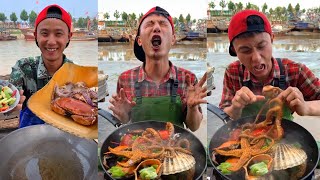 Fisherman Dagang eats octopus conch crayfish squid crab and seabass todayyummy seafoodboil [upl. by Havener]