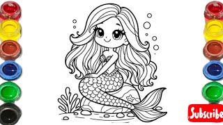 Cute Mermaid Drawing for kids Painting amp Coloring for kids Toddlers  Lets Draw Togetherkidsart [upl. by Ivar]