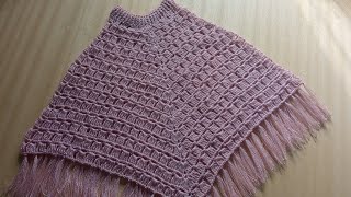 جديد بونشو او شال بالكروشيه بغرزة سهلة وجميلة crochet ponchocrochet rectangular shawl [upl. by Elocim299]