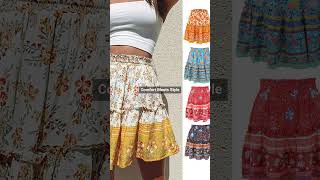 Vireous Bohemian Flower Print Mini Skirt High Waist Ruffle Skirt fashion boho skirt [upl. by Nodrog]