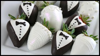 Tuxedo Strawberries  Chocolate Covered Strawberries for a Wedding [upl. by Easton236]