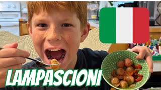 🇮🇹 American Kids Try Lampascioni  Food 200 of 1000 [upl. by Norb173]