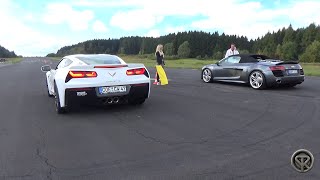 Chevrolet Corvette Stingray Z51 VS Audi R8 V10 TFSI  Drag Race [upl. by Ednalrim835]