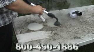 Vapor STEAM Cleaner IN ACTON Cleaning a Moldy Outdoor Table [upl. by Hewes978]