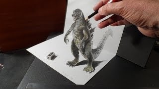 Drawing 3D GODZILLA  How to Draw 3D MONSTER  Trick Art on Paper  VamosART [upl. by Dehlia]