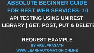 Web services  REST  10  Automation using Unirest library  GET POST PUT amp DELETE  Tamil [upl. by Suisyola]