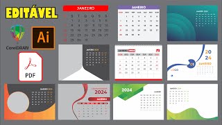 Calendário 2024 editavel para CorelDRAW Adobe Illustrator e em PDF [upl. by Llacam688]