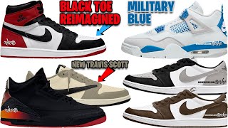 AIR JORDAN 1 BLACK TOE REIMAGINED NEW AJ 1 LOW 85  TRAVIS SCOTT AJ 4 MILITARY BLUE  MORE [upl. by Toor221]