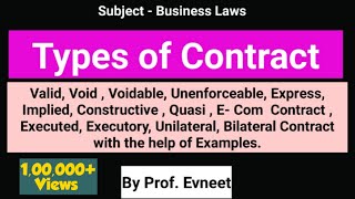 Types of Contract  Types of Contract CA Foundation  Types of Contract in Indian Contract Act 1872 [upl. by Avrom]