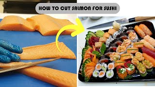 How to Cut Salmon for Sushi II How to Cut Salmon Sashimi II Cutting Salmon for Nigiri [upl. by Silvan]