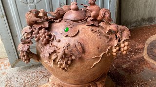 I Carved A Super Beautiful Vase Of Grapes In 60 Days  Tinh Woodworking Art [upl. by Ainahs]