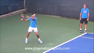 Roger Federer Forehand slow motion from practice session [upl. by Noiraa448]