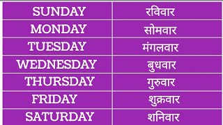 Weeks Name  Days of the week Name  सप्ताह के दिनों के नाम। Sunday Monday Tuesday [upl. by Marysa]