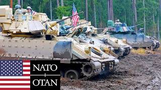 US Army NATO Bradley Fighting Vehicles during military exercises in Eastern Europe [upl. by Orsino852]