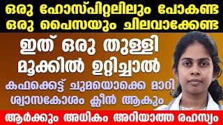 ഇത് ഒരു തുള്ളി മൂക്കിൽ ഉറ്റിച്ചാൽ മതി കഫകെട്ട് ചുമ മാറാൻ  kapakett chuma maran malayalam Dr Bhagya [upl. by Eniffit]