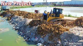 Just Starting New Project Filling Land Processing Use Heavy Machinery Shantui Bulldozer amp Dump Truck [upl. by Atirak368]