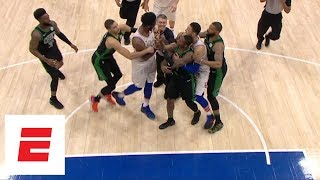 Joel Embiid and Terry Rozier get techs after firsthalf Celtics76ers scuffle in Game 4  ESPN [upl. by Eirrej15]