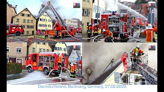 Dachstuhlbrand  Roof Framework Fire Sulzbacher Str Backnang Germany 27022020 [upl. by Camus713]