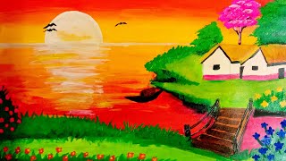 Nisarg chitra  निसर्ग चित्र  Beautiful scenery painting  Village scenery  गांव का चित्र। [upl. by Yeltsew22]