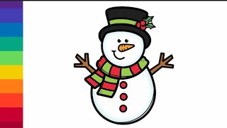 How to Draw a Snowman ⛄ Cute Snowman ☃️ Drawing Painting and Coloring for Kids and Toddlers 🌲 [upl. by Eirahcaz677]