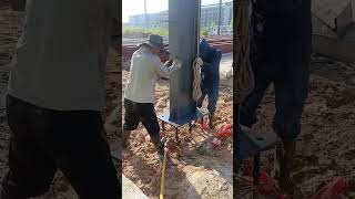 Factory steel structure pillar installation process [upl. by Wilow708]