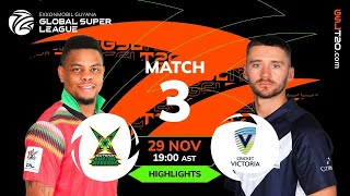 Guyana Amazon Warriors CLASH with Victoria in Match 3 of Global Super League 2024 [upl. by Ellered362]