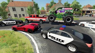 Police give tickets to Monster Truck and Race car  Farming Simulator 22 [upl. by Theurer]