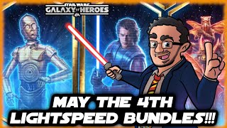 SWGOH May the 4th Lightspeed Bundles GAS Padme C3PO Geos Nightsisters [upl. by Eimmas]