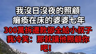 我沒日沒夜的照顧 癱瘓在床的婆婆七年！300萬拆遷款卻全給小叔子！我冷笑：那就讓他照顧你吧！【煙雨夕陽】為人處世 爽文 情感故事 深夜讀書 幸福人生 [upl. by Amiarom605]