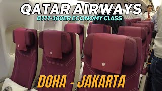 QATAR AIRWAYS Doha  Jakarta  QR954 B777300ER Econony Class [upl. by Drofnats413]