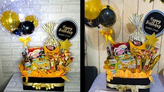 DIY Gift Basket Snacks BouquetTutorial Gift Basket Ideas Gift HampersBalloon Bucket Snack Box [upl. by Lalita]