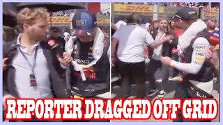 F1 television reporter dragged off grid while midinterview with Max Verstappen [upl. by Nairret607]