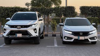 Toyota Fortuner Legender 2022 vs Honda Civic 2020  Which One Wins [upl. by Nerine]