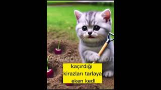 KİRAZ YETİŞDİREN KÜÇÜK KEDİ kedilerindünyası cat funny animasya animatedcartoon [upl. by Atneuqal]