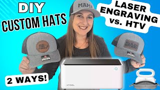 How To Make Leather Patch Hats 2 Ways Laser Engraving amp HTV xTool m1 [upl. by Jaquenetta]