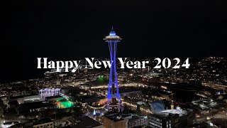 Seattle 2024 Space needle Full Live Fireworks  Drone show  new years Light foggy💨 [upl. by Ahsinot]