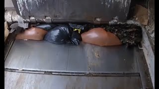 Crushing Garbage Bags in a Compactor Truck  Satisfying Trash Compression [upl. by Ailekat544]