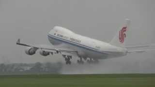 WET TAKEOFF B7474FTF Air China Cargo B2476 from AMS Schiphol lots of spray [upl. by Doris974]